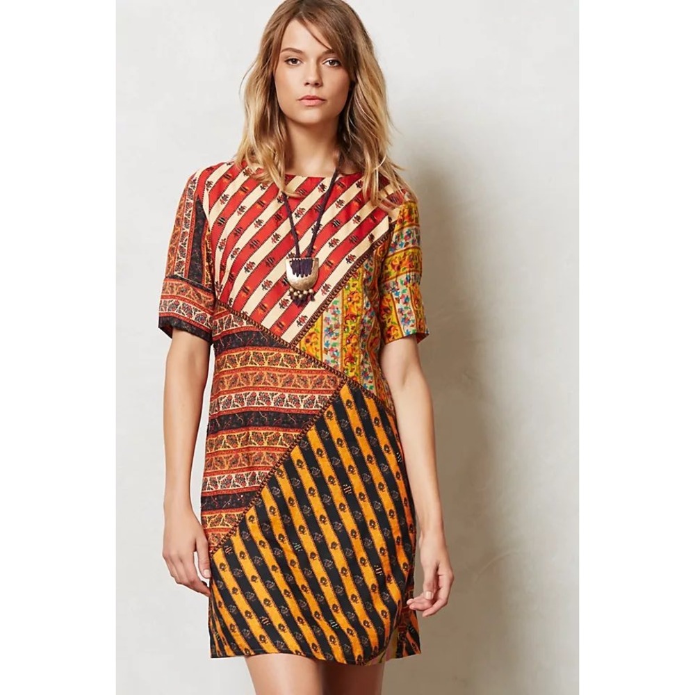 Tanvi Kedia Ozma Shift Patchwork Beaded Mini Dress Multicolor Womens Medium